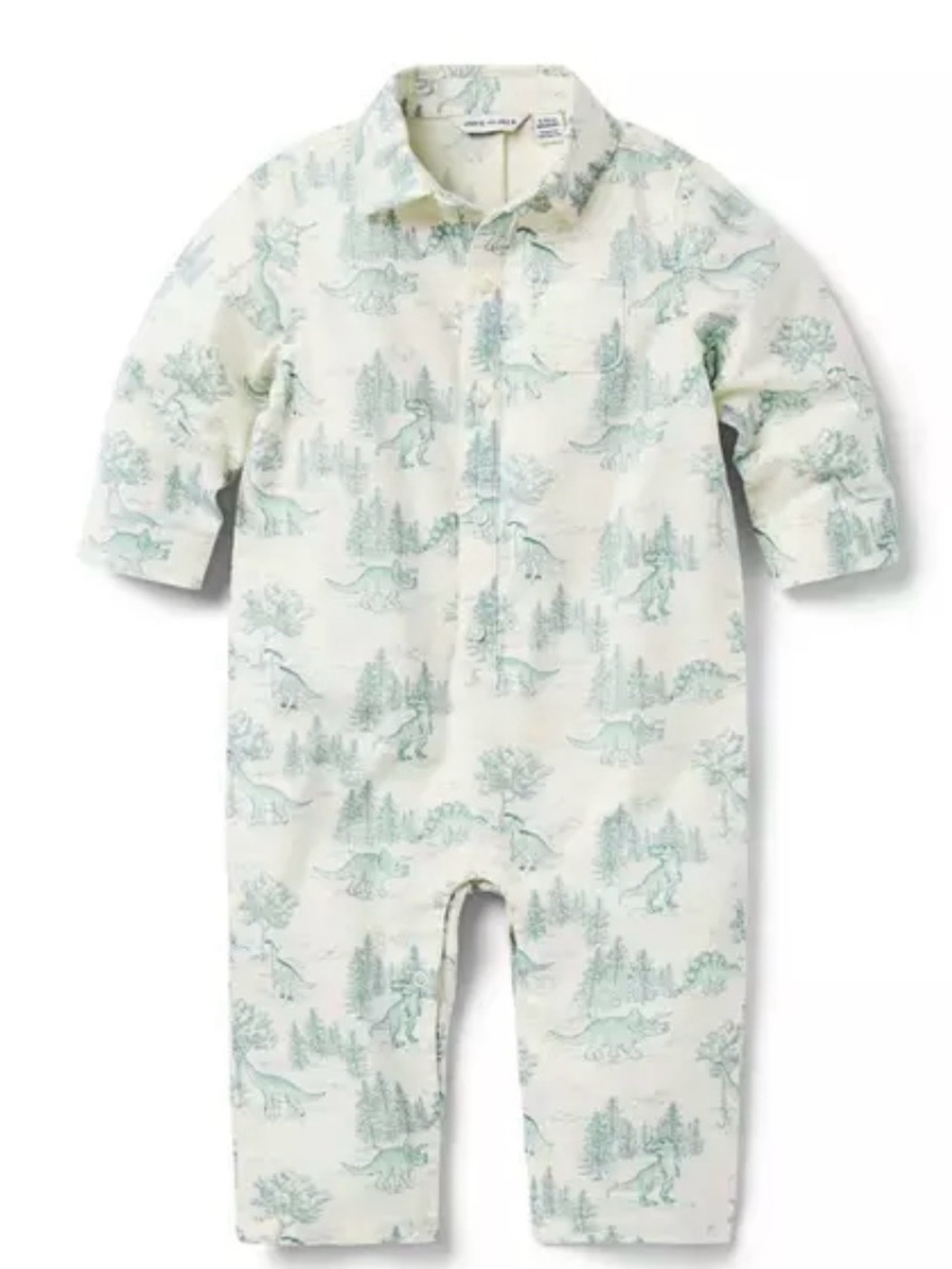 Janie and Jack Dinosaur Toile Romper 6-12M Blue Cotton Baby Outfit EUC
